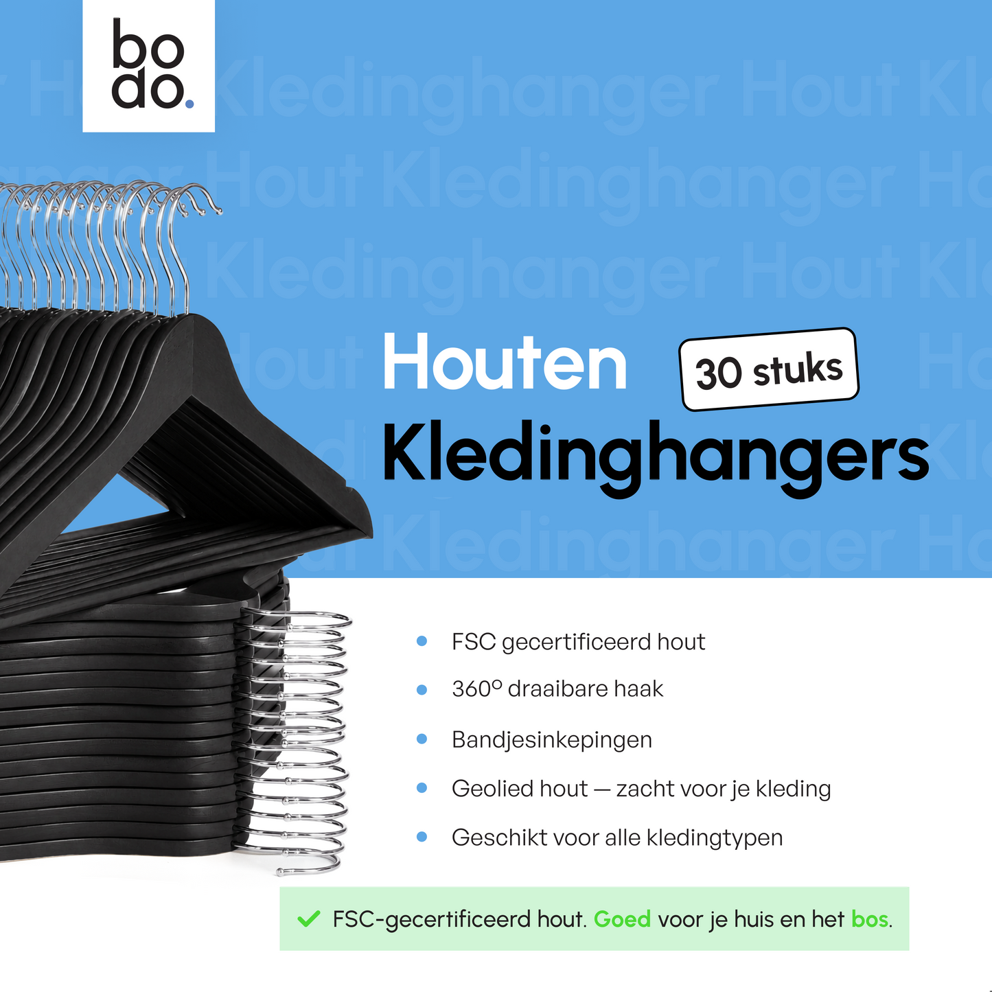 Kledinghangers - 30 stuks - Zwart - Bodo