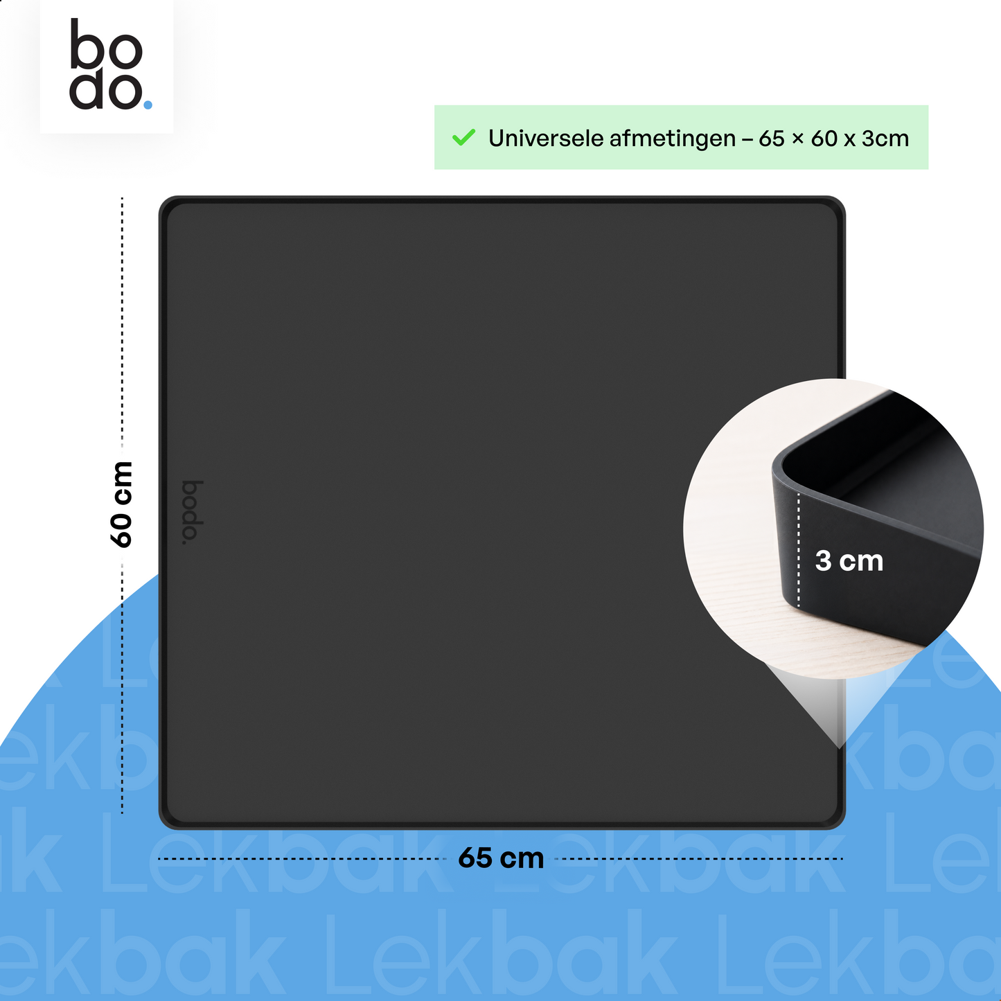Lekbak Wasmachine - Opvangbak tegen lekkage - Siliconen - 65x60x3 cm - Zwart