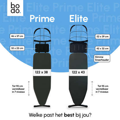 Bodo® - Strijkplank Ascend Prime - Stoomunithouder - 122 x 38 cm - Uitklapbaar Rek - Charcoal Black