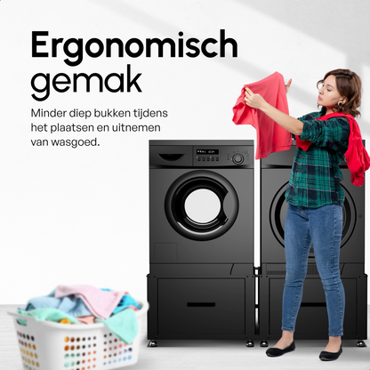 Bodo® - Wasmachine Verhoger - Dubbel - Kast - Ombouw met Lade - Zwart - 124x58x44-48cm