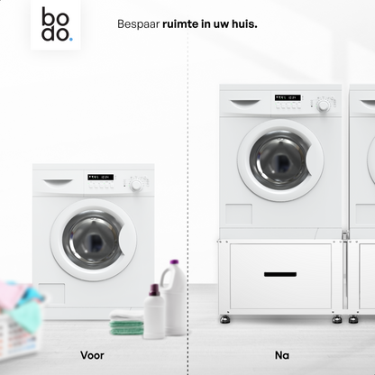 Bodo® - Wasmachine Verhoger - Dubbel - Kast - Ombouw met Lade - Wit - 124x58x44-48cm