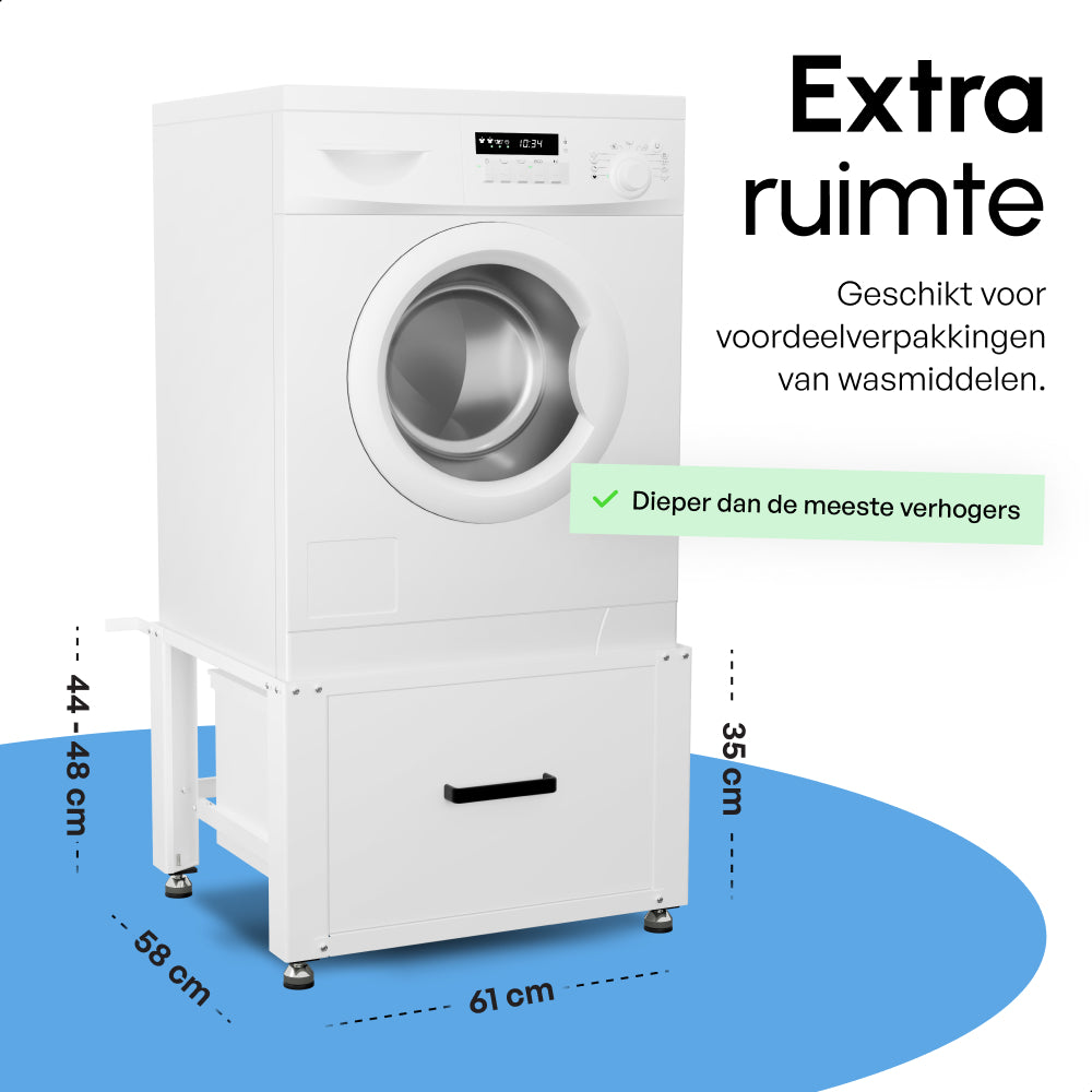 Bodo® - Wasmachine Verhoger met Opberglade - Wit - 61x58x48 cm