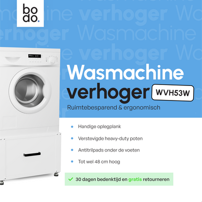 Bodo® - Wasmachine Verhoger met Opberglade - Wit - 61x58x48 cm