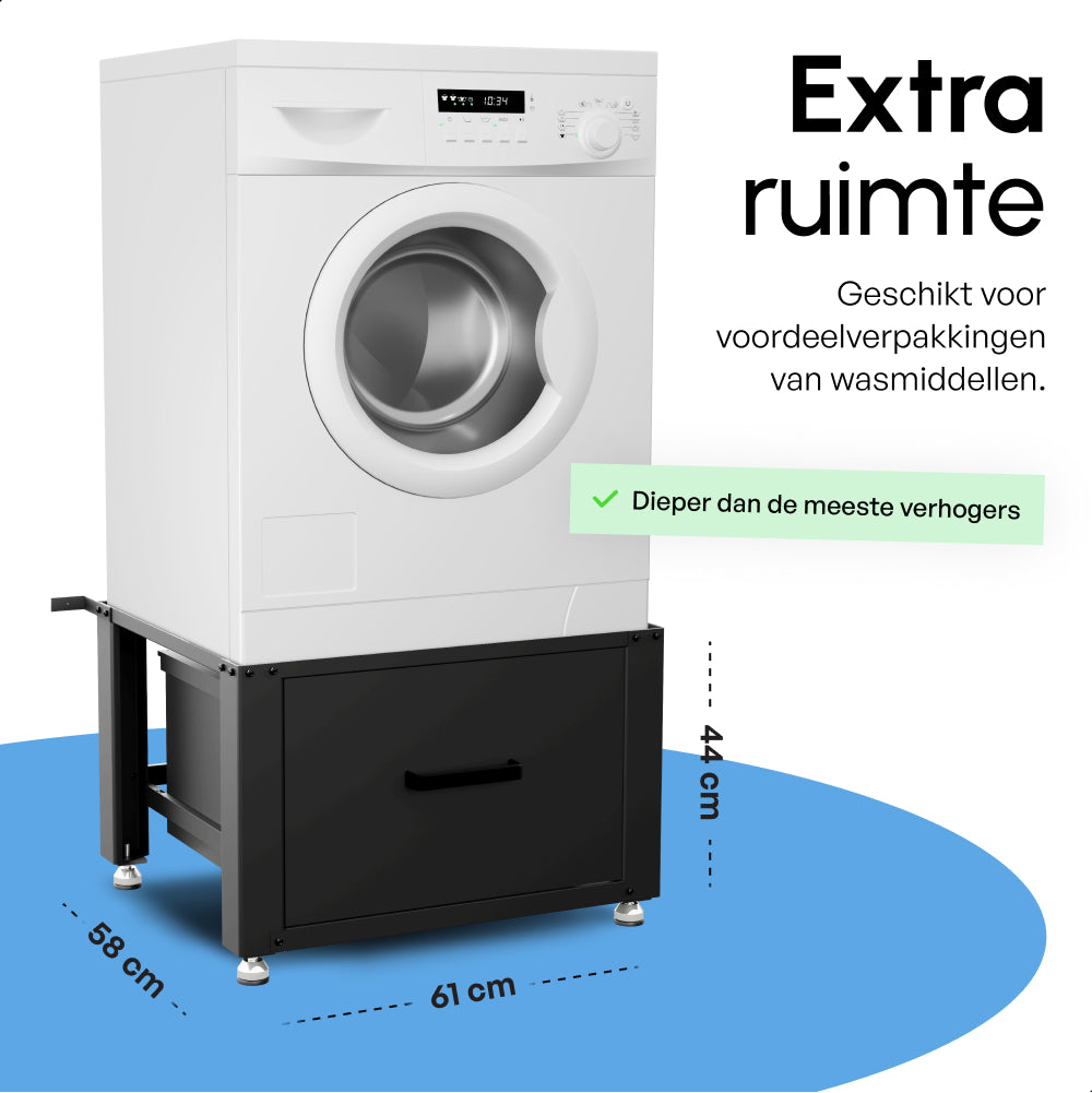 Bodo® - Wasmachine Verhoger met Opberglade - Zwart - 61x58x48 cm