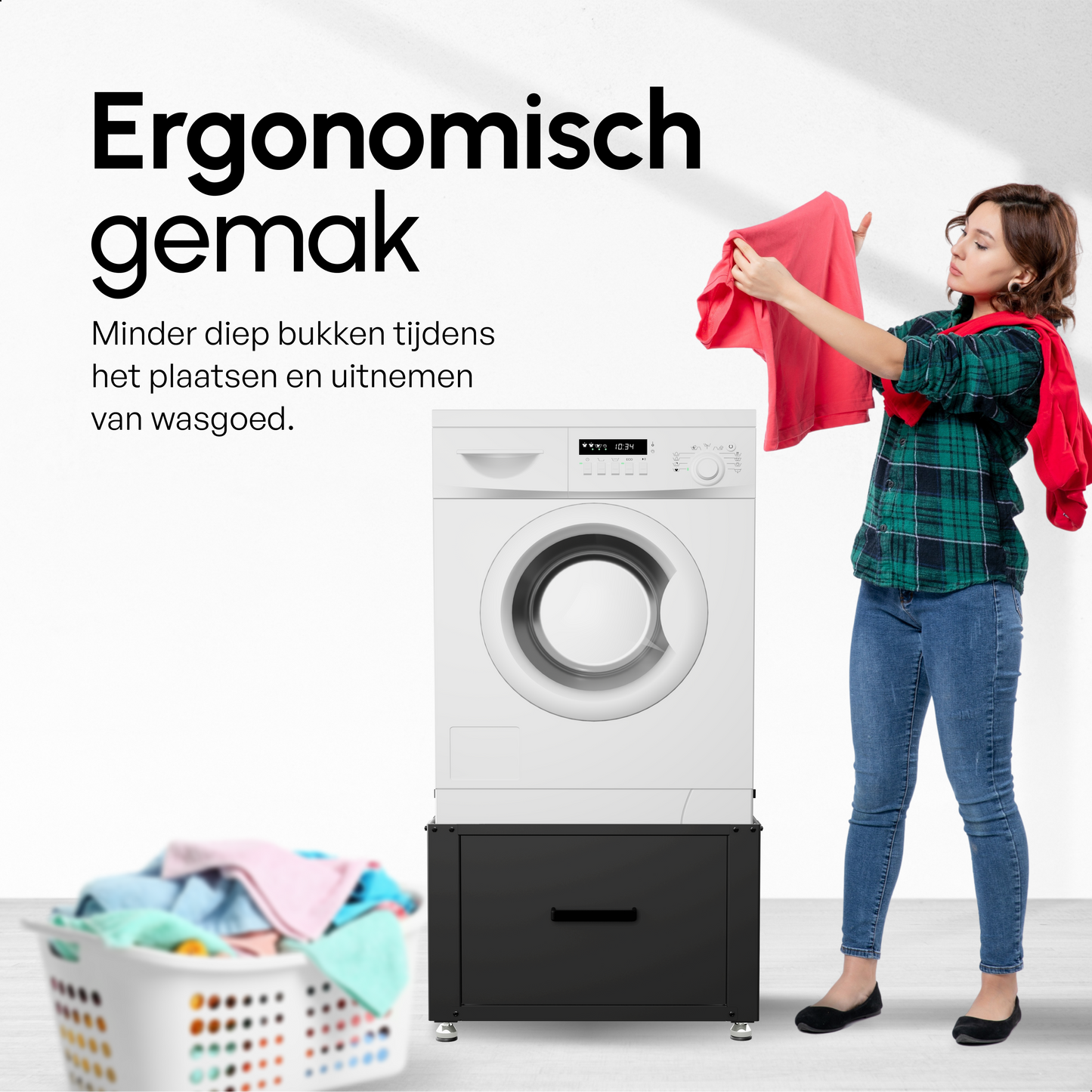 Bodo® - Wasmachine Verhoger met Opberglade - Zwart - 61x58x48 cm