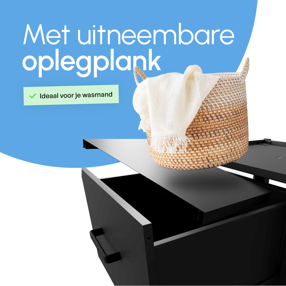 Bodo® - Wasmachine Verhoger met Opberglade - Zwart - 61x58x48 cm