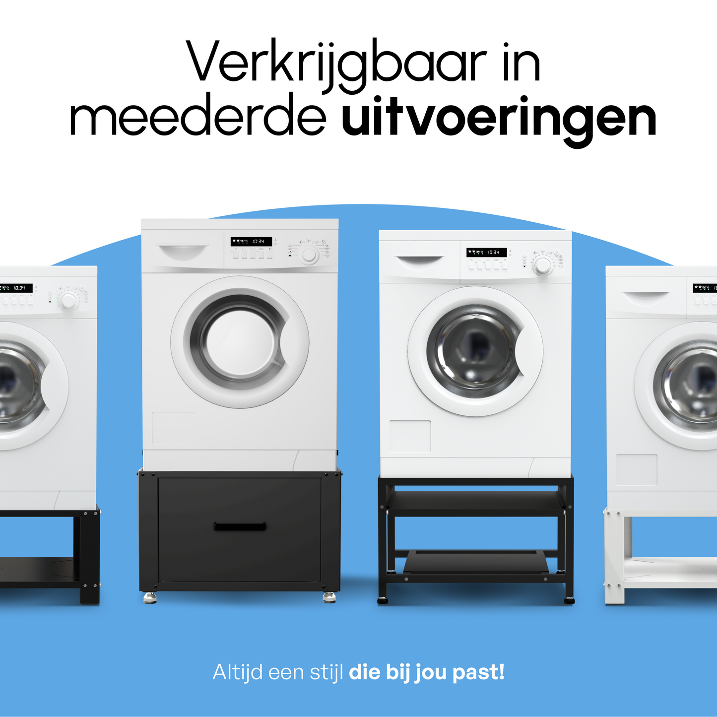 Bodo® - Wasmachine Verhoger met Opberglade - Zwart - 61x58x48 cm