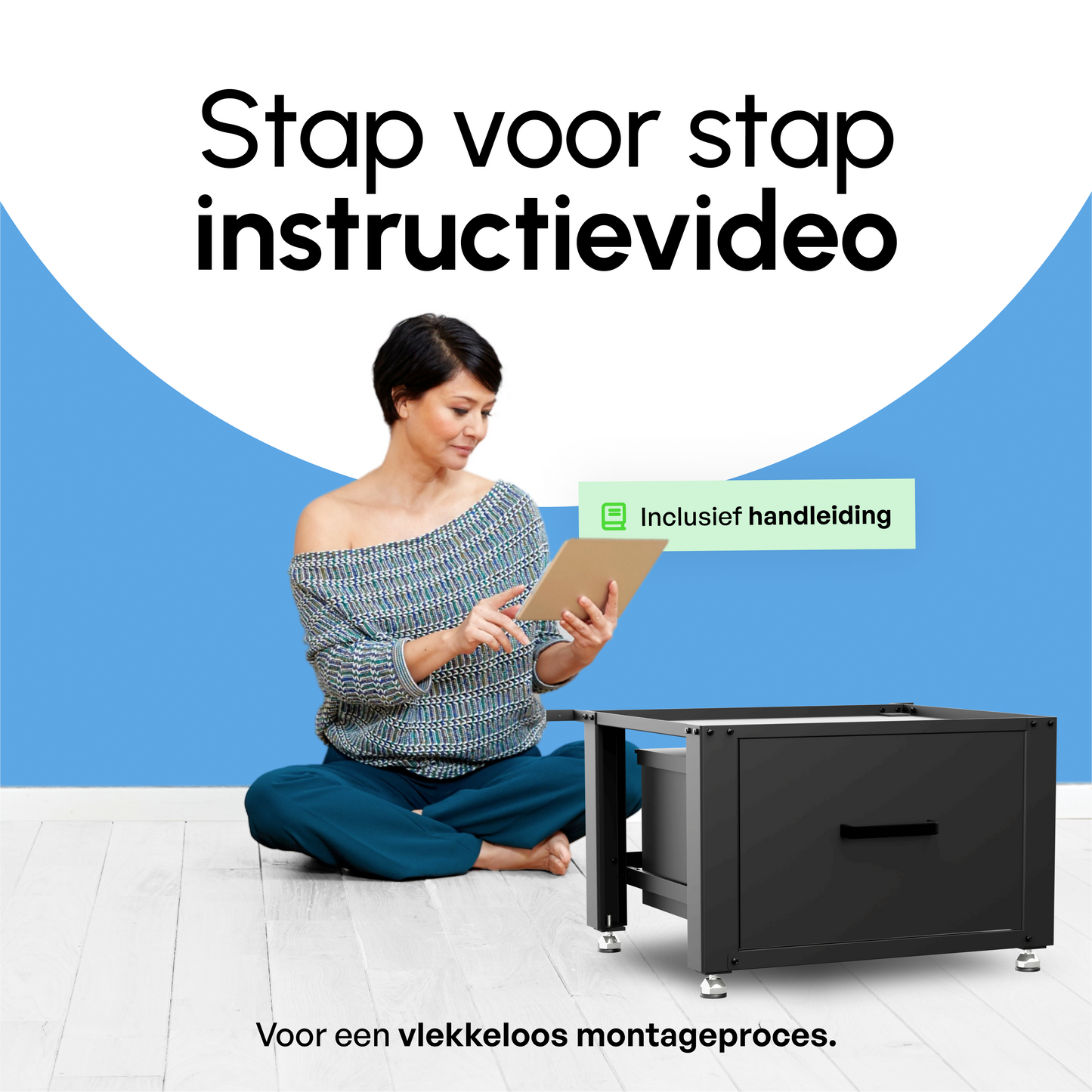Bodo® - Wasmachine Verhoger met Opberglade - Zwart - 61x58x48 cm