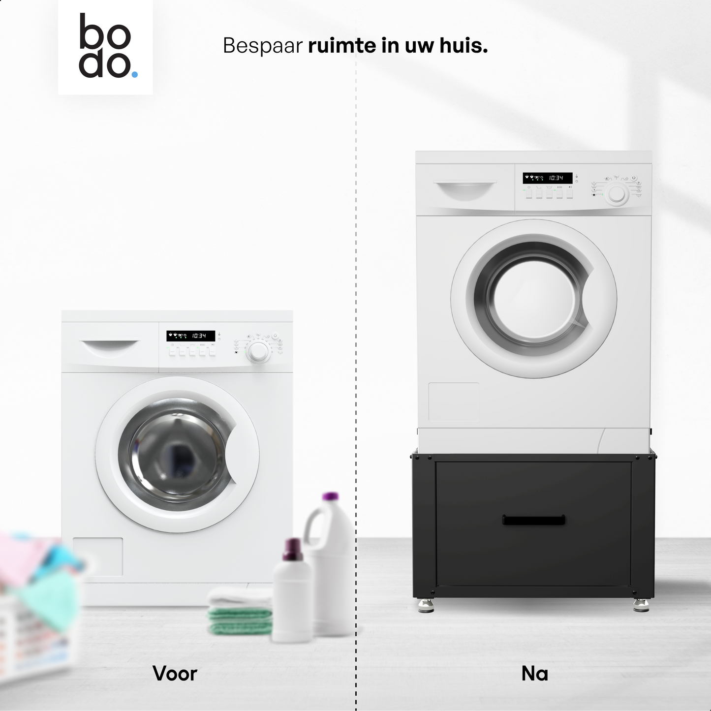 Bodo® - Wasmachine Verhoger met Opberglade - Zwart - 61x58x48 cm