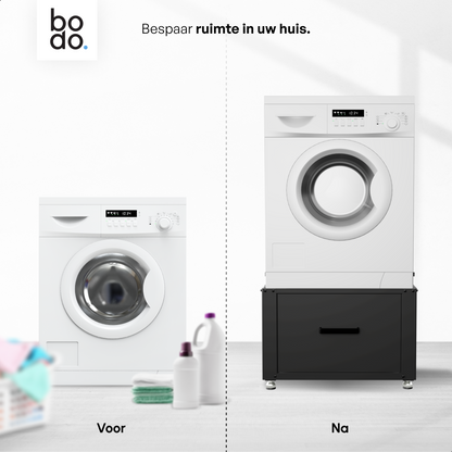 Bodo® - Wasmachine Verhoger met Opberglade - Zwart - 61x58x48 cm