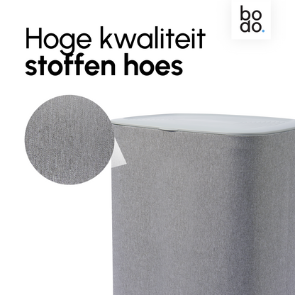 Bodo® - Wasmand Duosplit - Wasmand Met Deksel - 90L - 56x41x69 cm - Grijs
