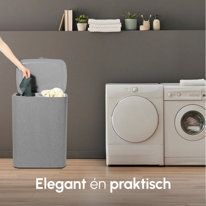 Bodo® - Wasmand Duosplit - Wasmand Met Deksel - 90L - 56x41x69 cm - Grijs