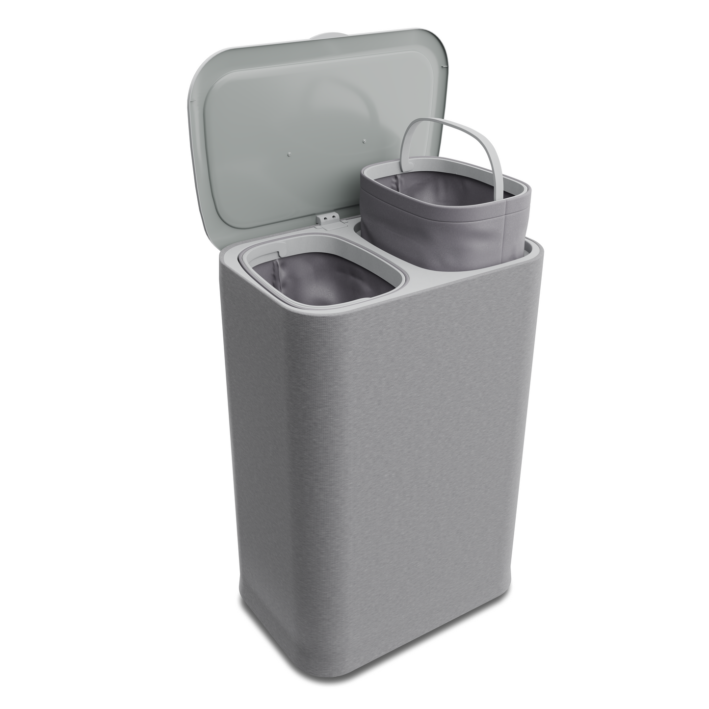 Bodo® - Wasmand Duosplit - Wasmand Met Deksel - 90L - 56x41x69 cm - Grijs