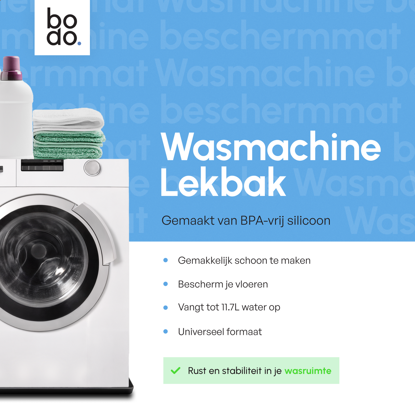 Lekbak Wasmachine - Opvangbak tegen lekkage - Siliconen - 65x60x3 cm - Zwart