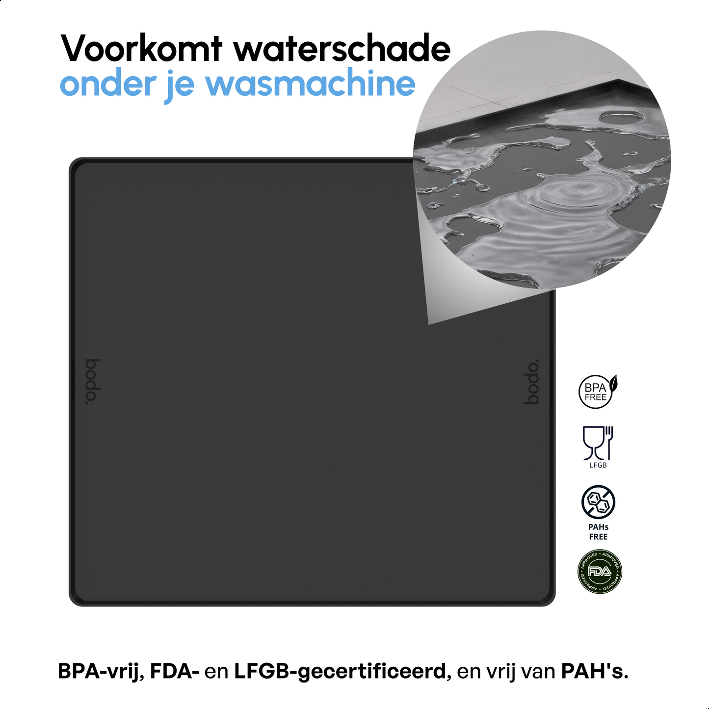Lekbak Wasmachine - Opvangbak tegen lekkage - Siliconen - 65x60x3 cm - Zwart