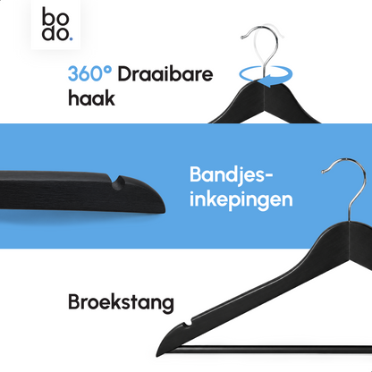 Kledinghangers - 50 stuks - Zwart - Bodo