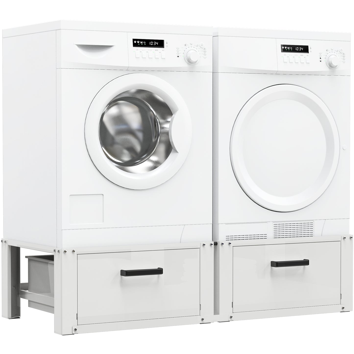 Bodo® - Wasmachine Verhoger - Dubbele Wasmachine Verhoger Met Opberglade - Wasmachine opbouwmeubel - Wasmachine Sokkel - Universeel - Wit