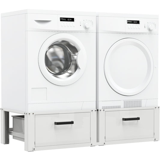 Bodo® - Wasmachine Verhoger - Dubbele Wasmachine Verhoger Met Opberglade - Wasmachine opbouwmeubel - Wasmachine Sokkel - Universeel - Wit