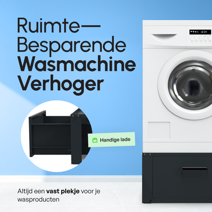 Bodo® - Wasmachine Verhoger - Wasmachine Verhoger Met Opberglade - Wasmachine opbouwmeubel - Wasmachine Sokkel - Universeel - Zwart