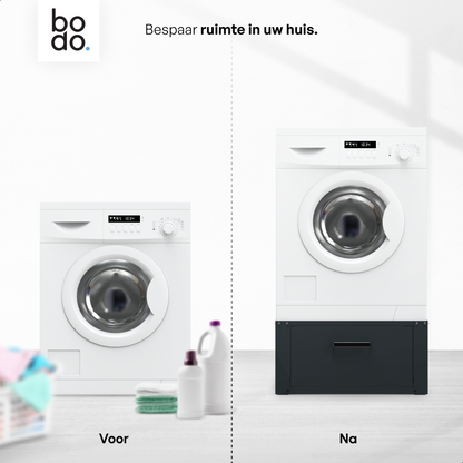 Bodo® - Wasmachine Verhoger - Wasmachine Verhoger Met Opberglade - Wasmachine opbouwmeubel - Wasmachine Sokkel - Universeel - Zwart